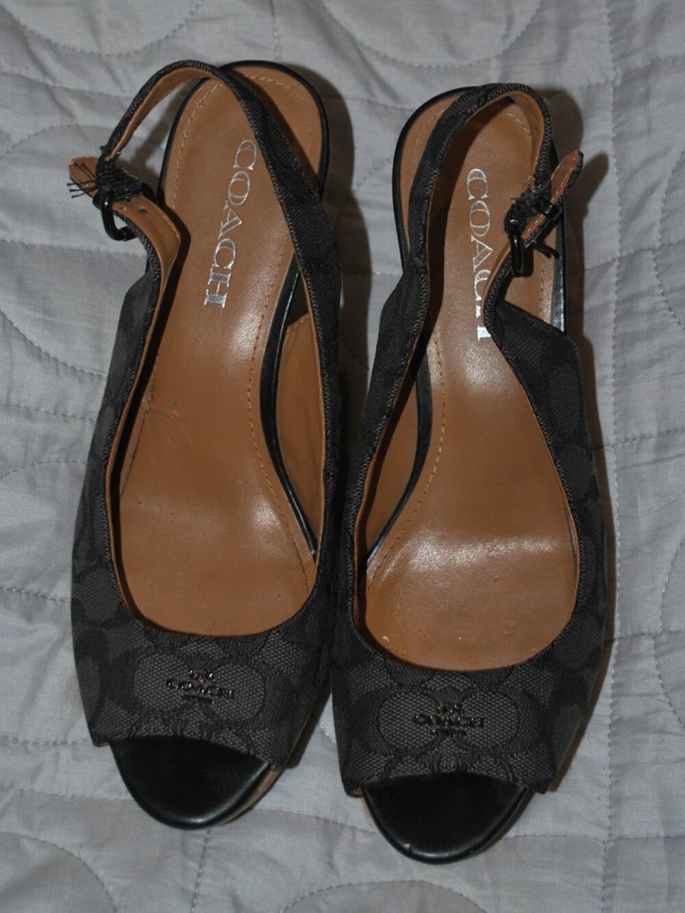 COACH Black Ferry Wedge women's open toe Size 7.5